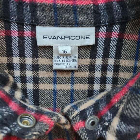 Vintage Evan Picone Plaid Jacket Wool Blazer Logo Snaps Boho Classic Women 14/16 - Picture 7 of 9
